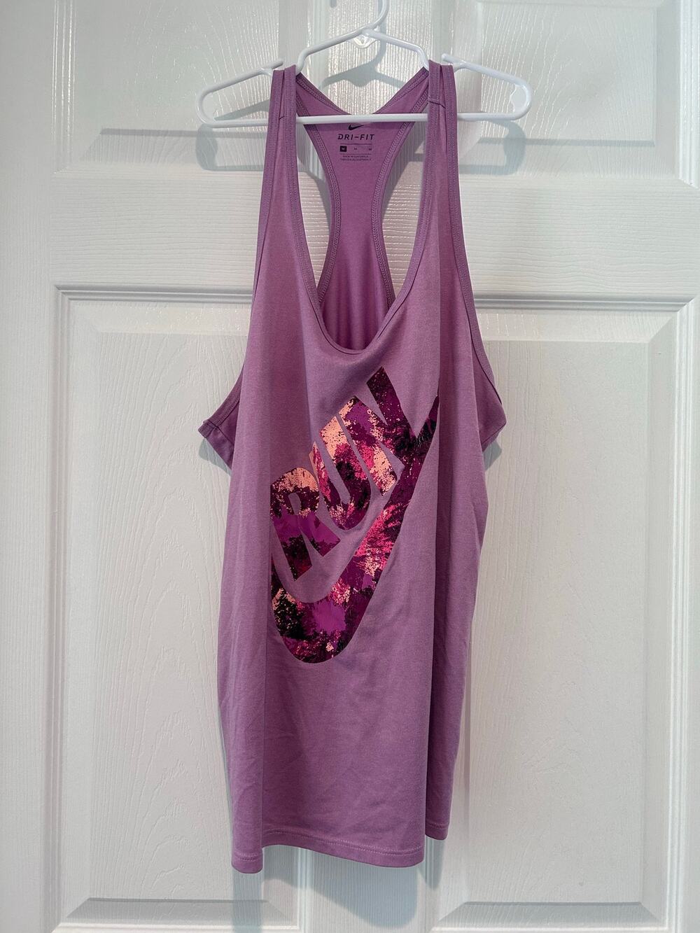 Nike Dri-Fit Running Tank Top M Purple RUN Graphic Swoosh Racerback Sport Active